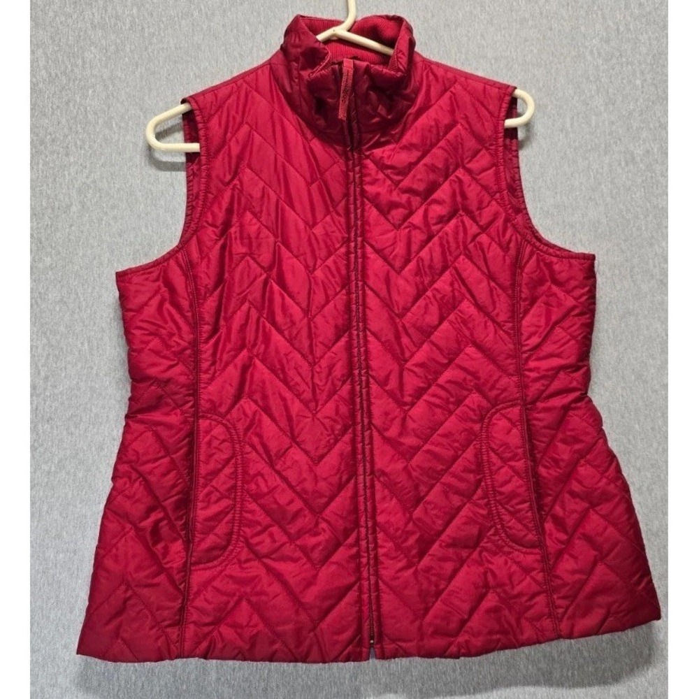 Liz & Co Quilted Puffer Vest Womens Large Red Lined Mock Neck Winter Outdoor